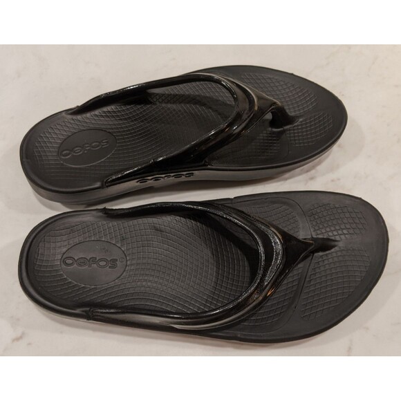 NEW~Women's Oofos Oolala Luxe Black Comfort Sandals Size 7 - Picture 2 of 16